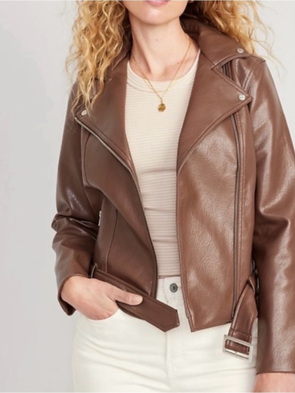 Old Navy Brown Faux Leather Moto Jacket